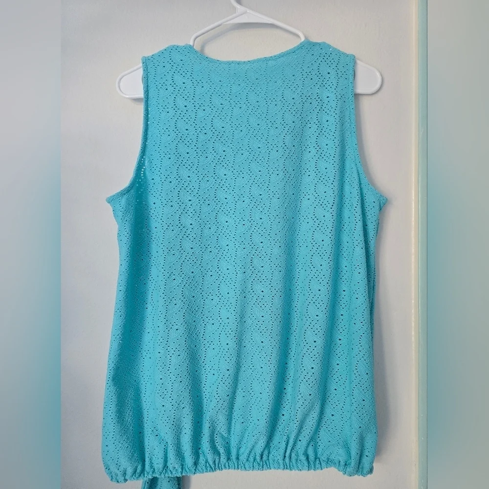 Michael Kors Top Eyelet Stretch Faux Wrap Sleeveless Size M